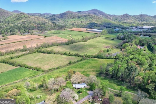 birds eye view of property with a rural view and a mountain view