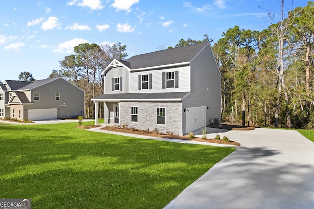 front facade with a front lawn and a garage