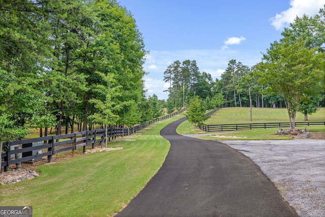 view of home's community with a lawn and a rural view