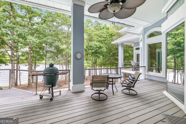 deck featuring ceiling fan