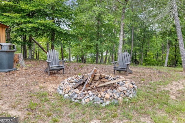 view of yard with an outdoor fire pit