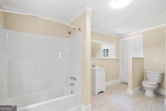 full bathroom featuring vanity, toilet, and tub / shower combination