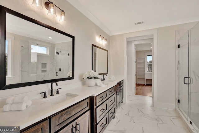 bathroom with vanity and walk in shower