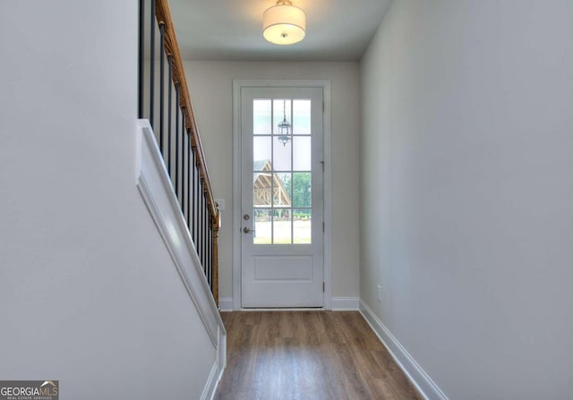 doorway to outside featuring wood-type flooring