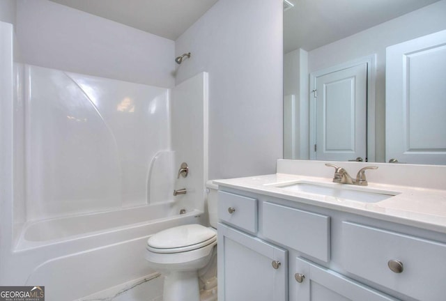 full bathroom featuring shower / bathtub combination, vanity, and toilet