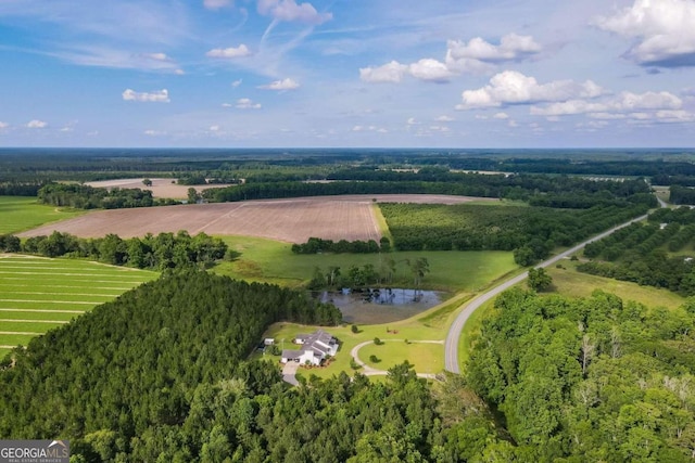 birds eye view of property with a rural view and a water view