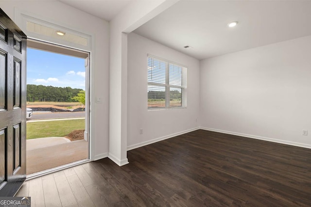 entryway with dark wood-type flooring