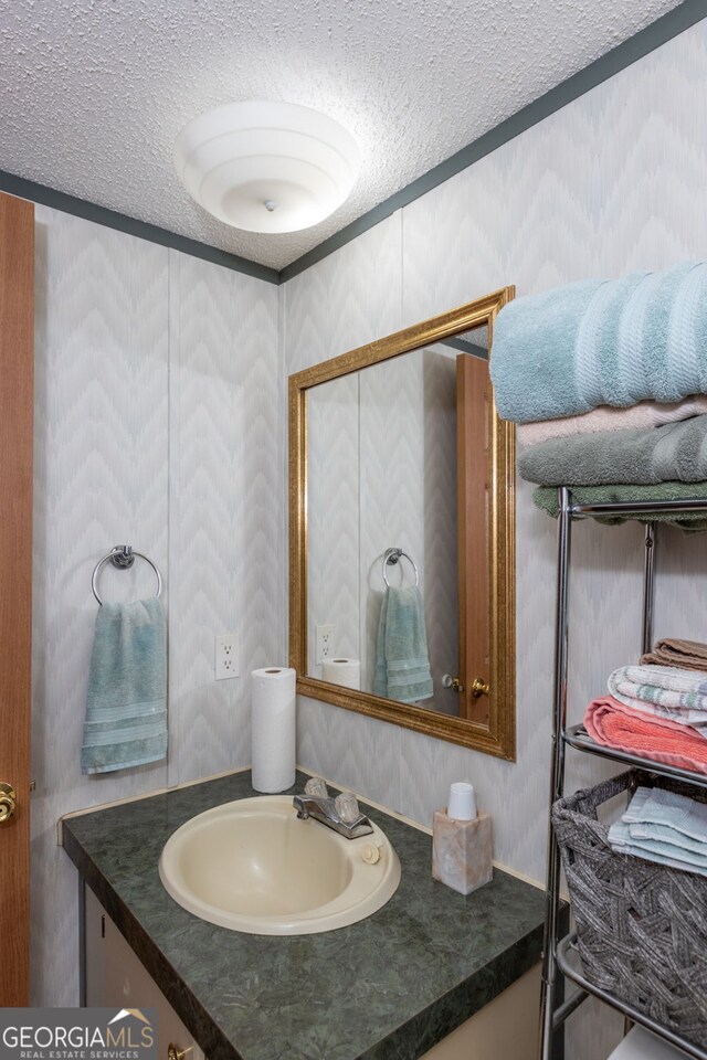 bathroom featuring vanity and a textured ceiling