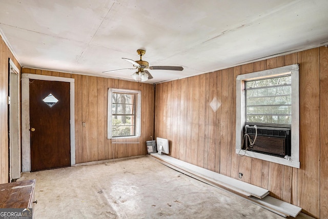 foyer entrance featuring ceiling fan and cooling unit