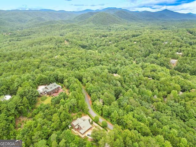 drone / aerial view featuring a mountain view