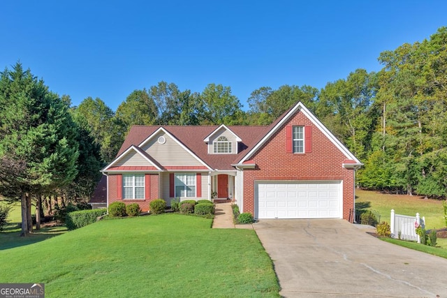 view of front of home featuring a garage and a front lawn