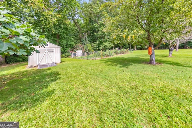 view of yard with a storage unit