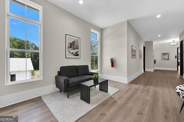 sitting room with light wood-type flooring