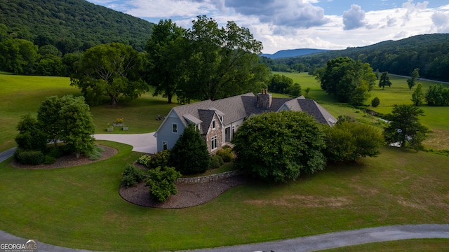 aerial view with a mountain view