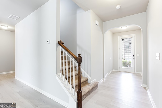 entrance foyer with light wood-type flooring