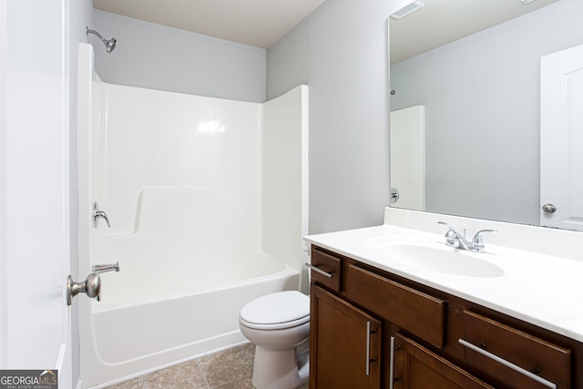 full bathroom with toilet, shower / bathtub combination, and vanity