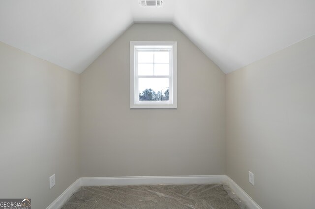 additional living space featuring carpet flooring and vaulted ceiling