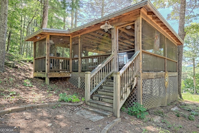 208 Colony Rd, Dillard, GA 30537 - view of outbuilding with a sunroom and stairway