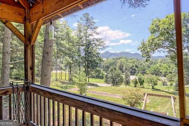 208 Colony Rd, Dillard, GA 30537 - wooden deck featuring a mountain view and a yard