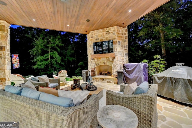 962 Chattooga Trce, Suwanee, GA 30024 - view of patio / terrace featuring an outdoor living space with a fireplace and area for grilling