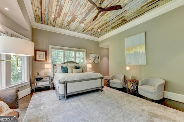 962 Chattooga Trce, Suwanee, GA 30024 - bedroom featuring crown molding, wood finished floors, recessed lighting, and wood ceiling