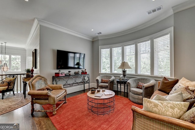 962 Chattooga Trce, Suwanee, GA 30024 - living room featuring wood finished floors, ornamental molding, and recessed lighting