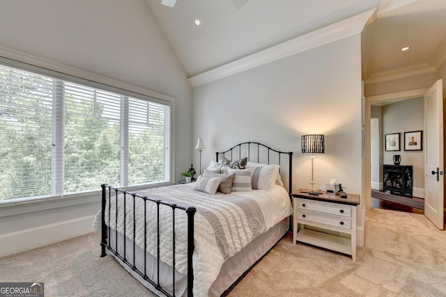 962 Chattooga Trce, Suwanee, GA 30024 - bedroom with light carpet, crown molding, vaulted ceiling, and recessed lighting