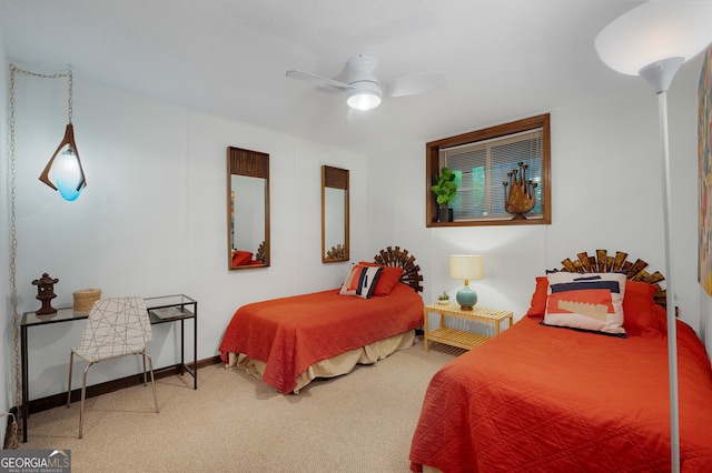 bedroom with carpet flooring and ceiling fan