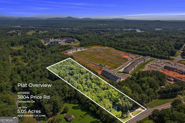 birds eye view of property with a mountain view