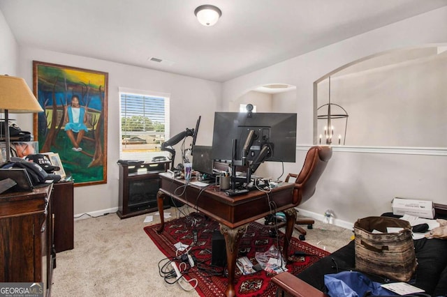 view of carpeted home office