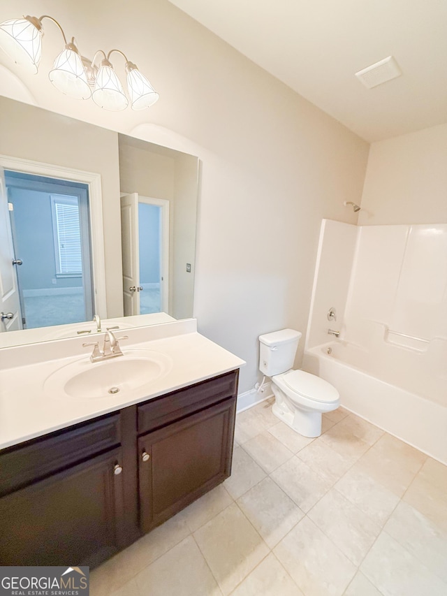 full bathroom with tile patterned floors, vanity, toilet, and shower / bath combination