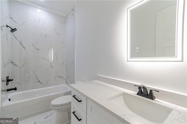 2861 Tree Top Rd, Dacula, GA 30019 - full bath with marble finish floors, toilet,  shower combination, and vanity