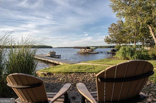 dock area with a water view