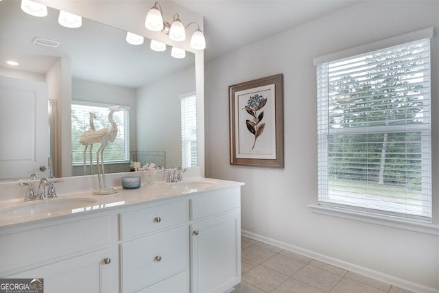 bathroom featuring vanity, tile patterned floors, and a wealth of natural light