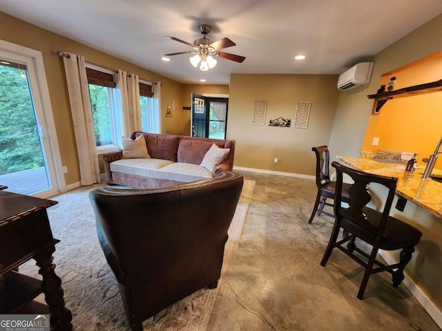 870 Morton Dr, Ellijay, GA 30540 - living area featuring a wall mounted air conditioner, ceiling fan, and recessed lighting