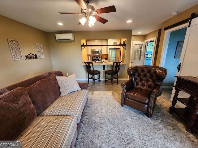 870 Morton Dr, Ellijay, GA 30540 - living area featuring a wall unit AC, recessed lighting, and a ceiling fan