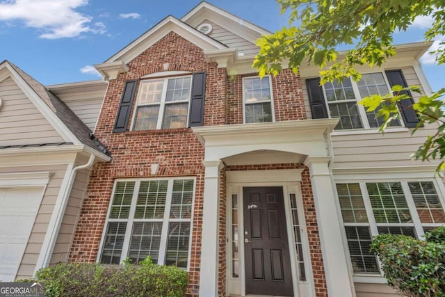 exterior space with a garage