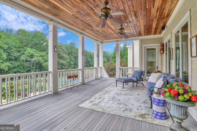 deck featuring ceiling fan