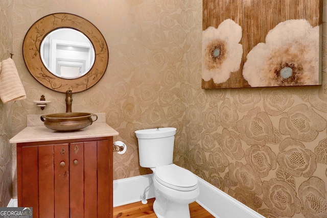 bathroom featuring hardwood / wood-style floors, vanity, and toilet