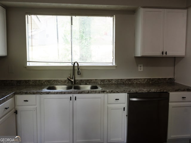 kitchen featuring sink, dishwasher, and white cabinetry