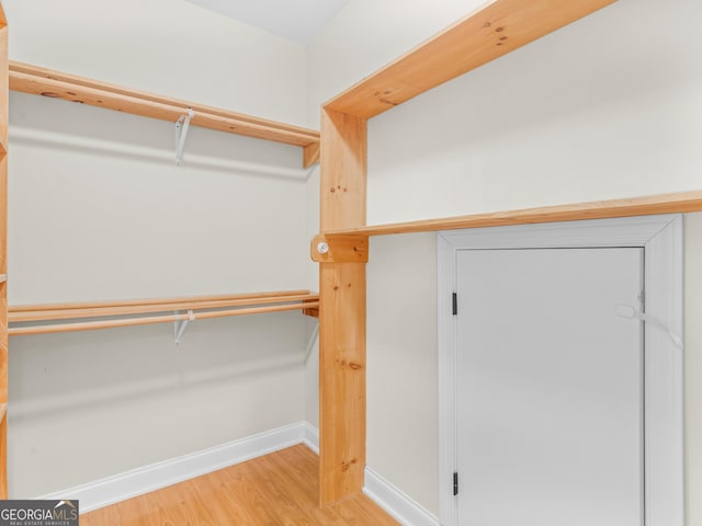 walk in closet with wood finished floors