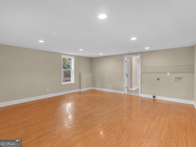 interior space with recessed lighting, light wood-style flooring, and baseboards