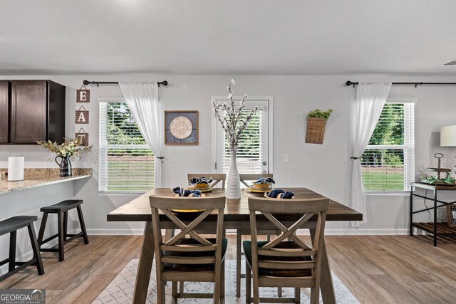 dining space featuring light wood-type flooring and plenty of natural light