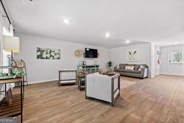 living room with light hardwood / wood-style floors