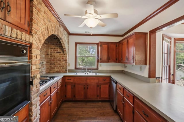 kitchen featuring crown molding, a healthy amount of sunlight, sink, and stainless steel appliances