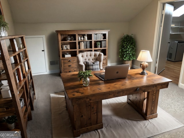 office featuring dark colored carpet