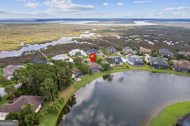 aerial view with a water view