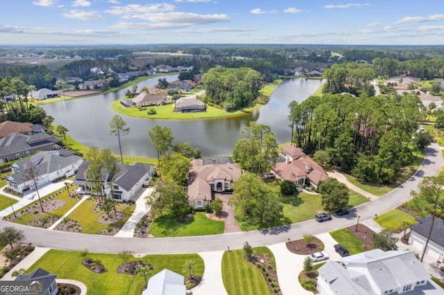 aerial view featuring a water view