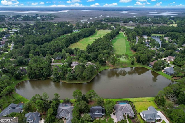 aerial view with a water view