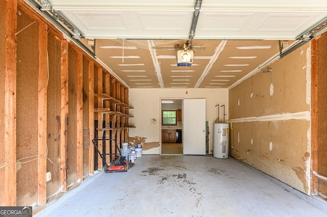 garage featuring water heater